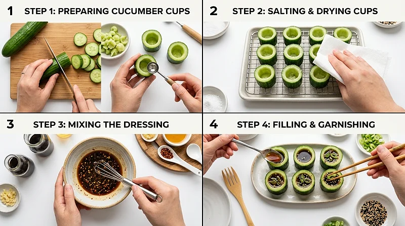 Crunchy Cucumber Snack Salad Cups 3 Crunchy Cucumber Snack Salad Cups Instructions