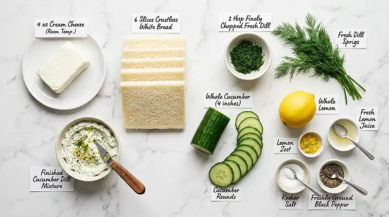 Cucumber Dill Cream Cheese Tea Sandwiches 2 Cucumber Dill Cream Cheese Tea Sandwiches Ingredients