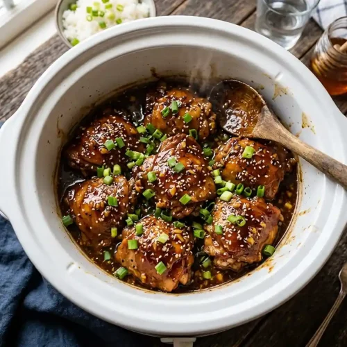 Easy Honey Garlic Slow Cooker Chicken Thighs