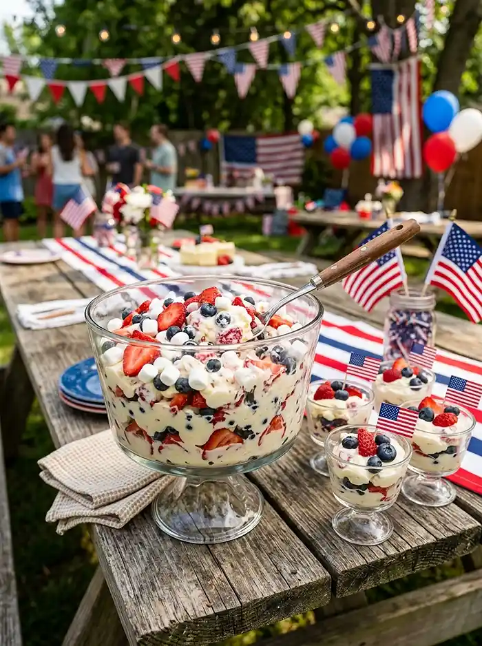Red White & Blue Cheesecake Salad 5 Fourth Of July Candy Salad