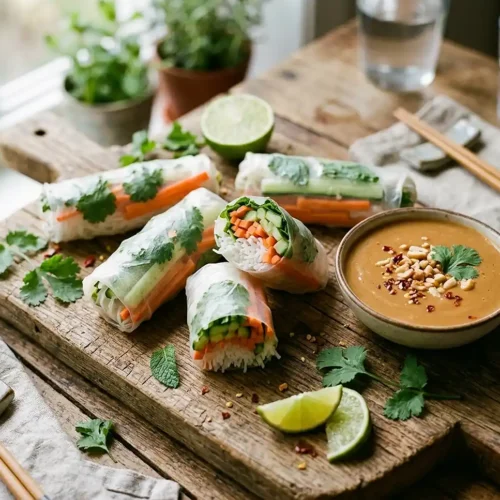 Fresh Spring Rolls with Peanut Sauce 6 Fresh Spring Rolls with Peanut Sauce