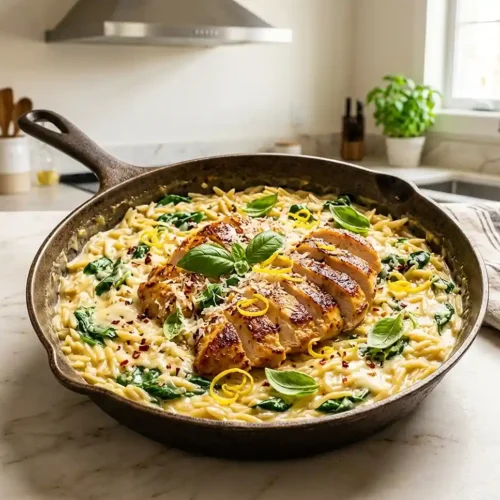High-Protein Lemon Garlic Chicken Orzo