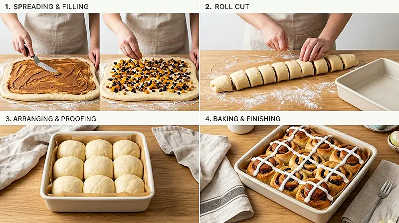 Hot Cross Bun Cinnamon Roll Bake 3 Hot Cross Bun Cinnamon Roll Bake Instructions