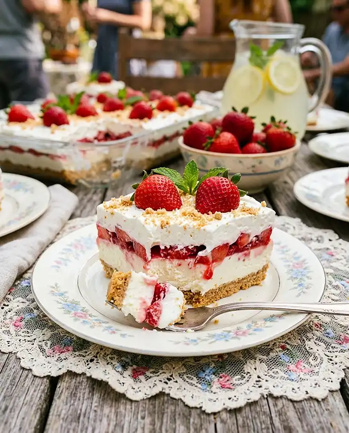 No-Bake Strawberry Cheesecake Lasagna 4 No-Bake Strawberry Cheesecake Lasagna Recipe