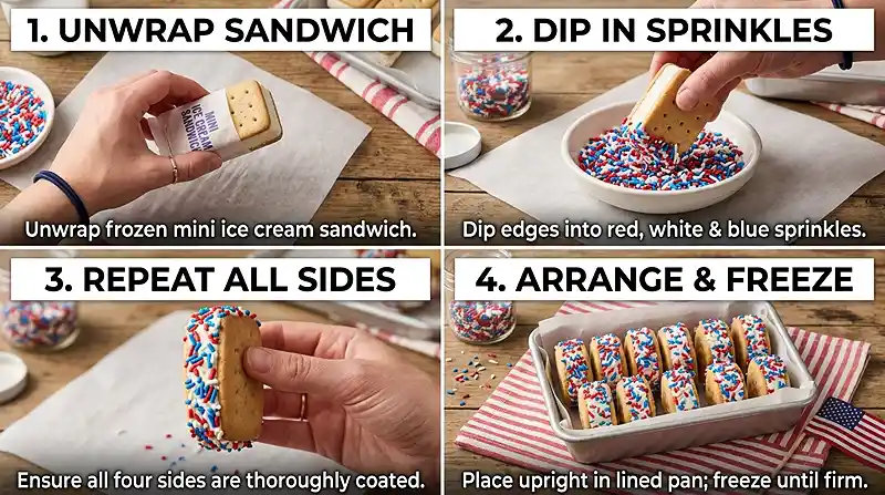 Patriotic Mini Ice Cream Sandwiches 3 Patriotic Mini Ice Cream Sandwiches Instructions