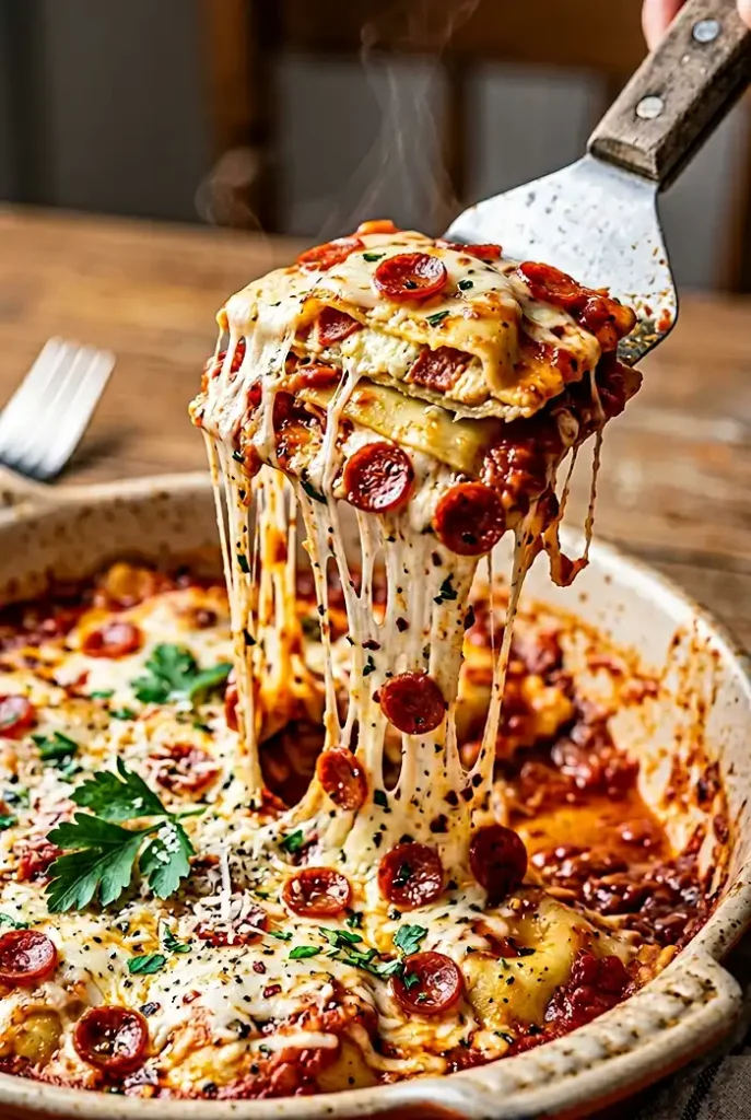 5-Ingredient Dump-and-Bake Pepperoni Pizza Ravioli 4 Pepperoni Pizza Ravioli