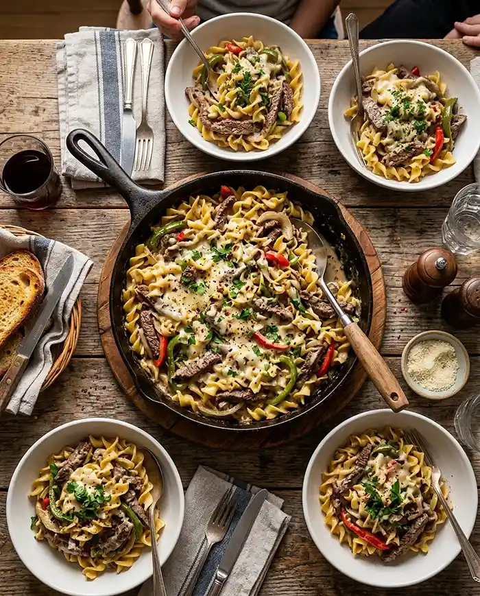 5-Ingredient One-Pot Philly Cheesesteak Noodle Skillet 5 Philly Cheesesteak Noodle Skillet