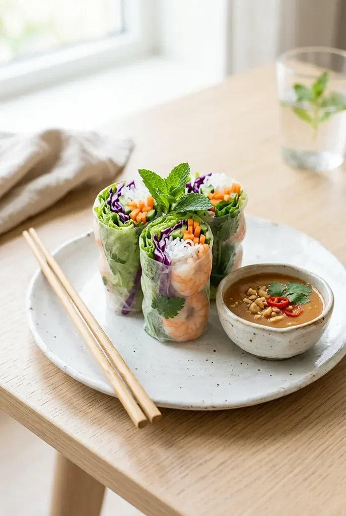 Fresh Spring Rolls with Peanut Sauce 4 fresh spring rolls