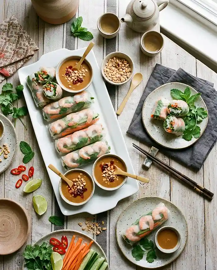 Fresh Spring Rolls with Peanut Sauce 5 rice paper rolls