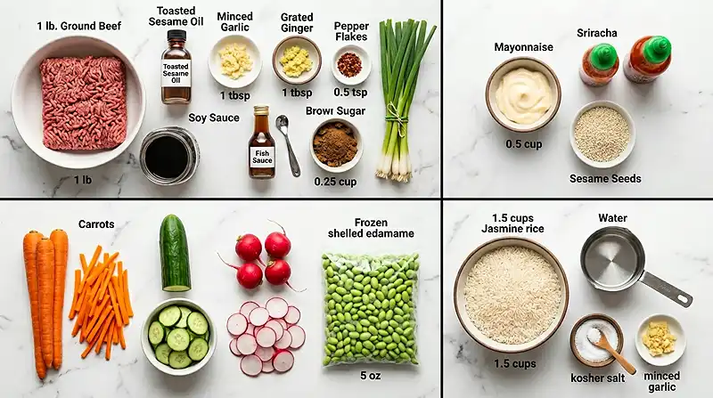 30-Minute Korean Beef Bowls 2 30-Minute Korean Beef Bowls Ingredients