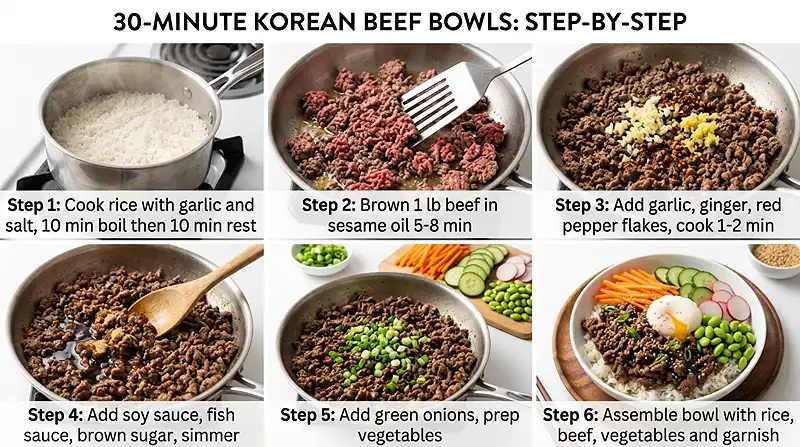 30-Minute Korean Beef Bowls 3 30-Minute Korean Beef Bowls Instructions