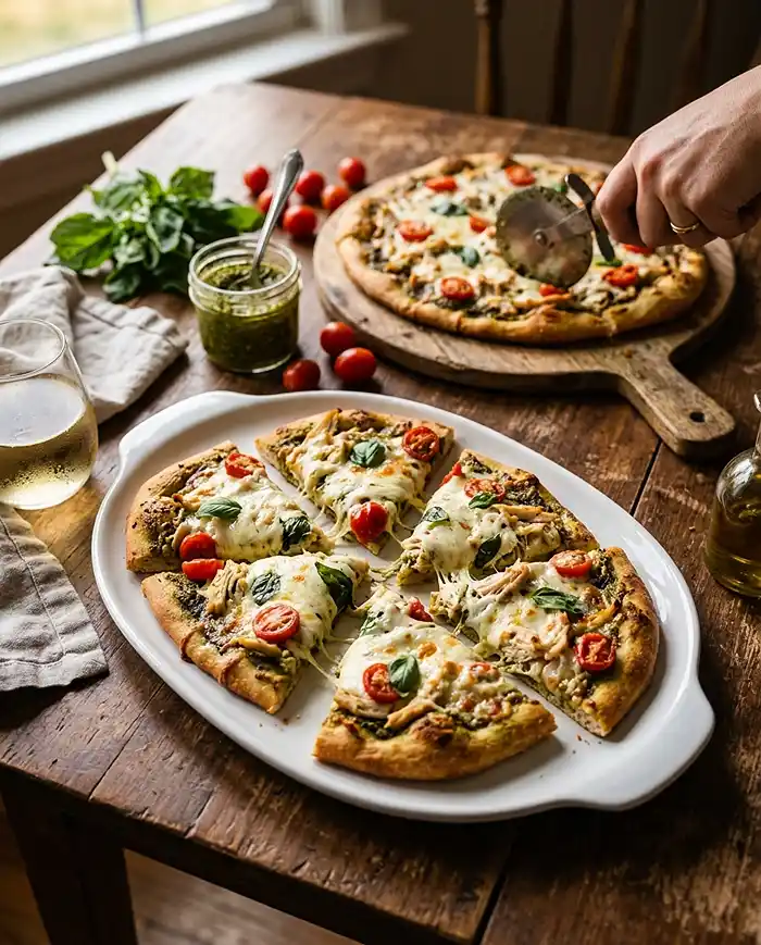 30-Minute Pesto Chicken Flatbreads 4 30-Minute Pesto Chicken Flatbreads Recipe
