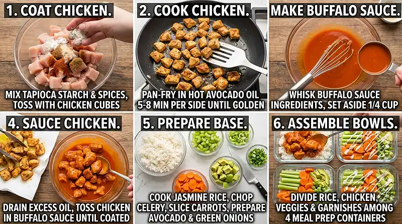 Meal Prep Buffalo Chicken Bowls 3 Buffalo Chicken Bowls instructions