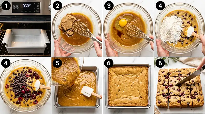 Cherry Chocolate Chip Blondies 3 Cherry Chocolate Chip Blondies Instructions