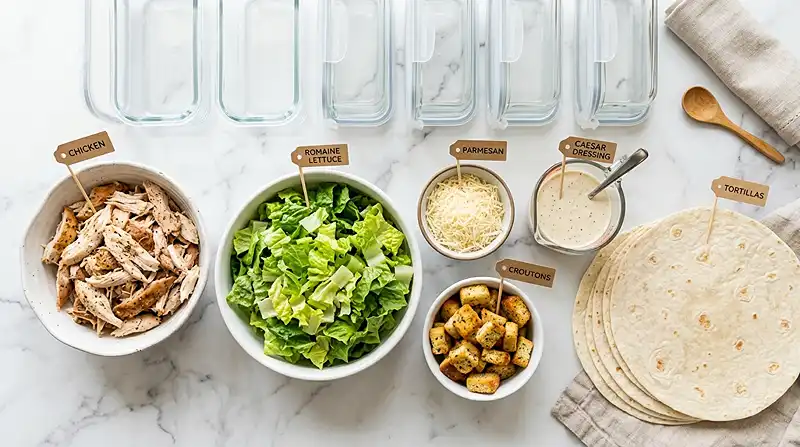 Chicken Caesar Wrap Meal Prep Ingredients