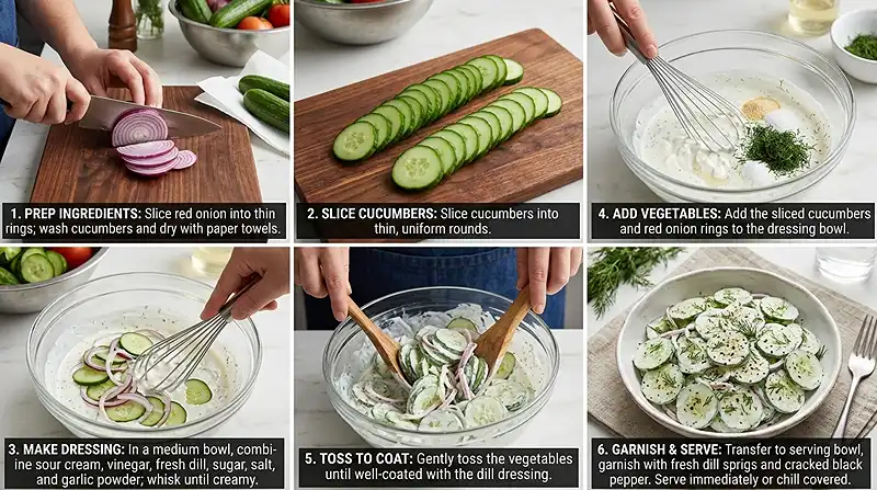 Creamy Cucumber Dill Salad 3 Creamy Cucumber Dill Salad Instructions