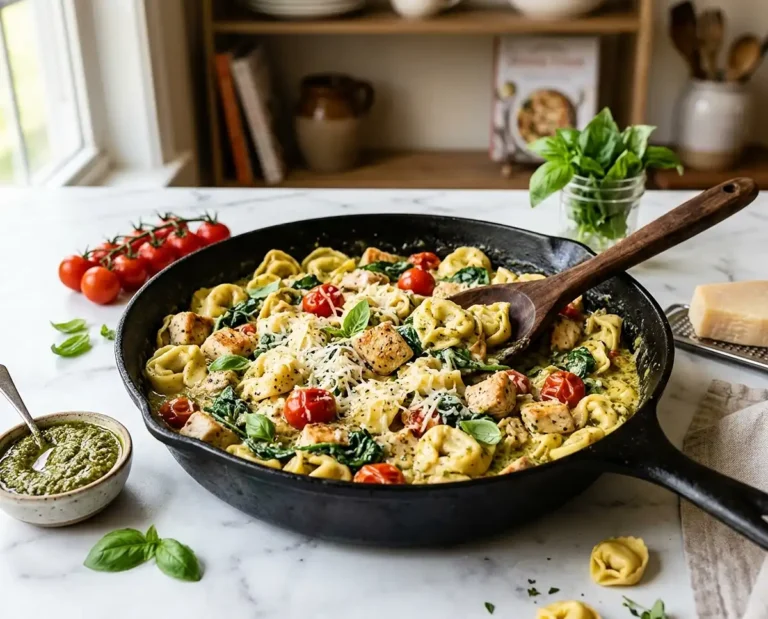 Creamy Pesto Chicken Tortellini Skillet