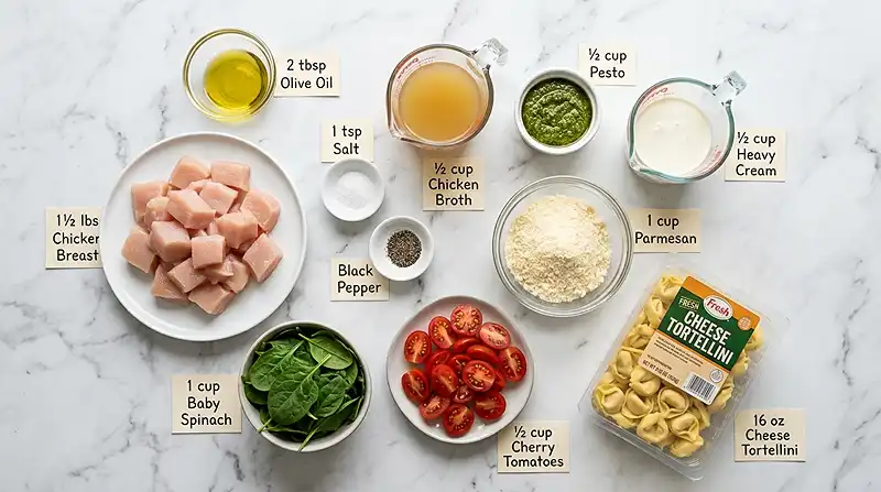Creamy Pesto Chicken Tortellini Skillet 2 Creamy Pesto Chicken Tortellini Skillet Ingredients