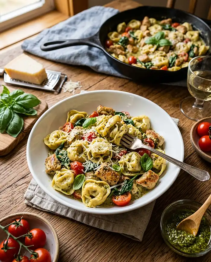 Creamy Pesto Chicken Tortellini Skillet 4 Creamy Pesto Chicken Tortellini Skillet Recipe