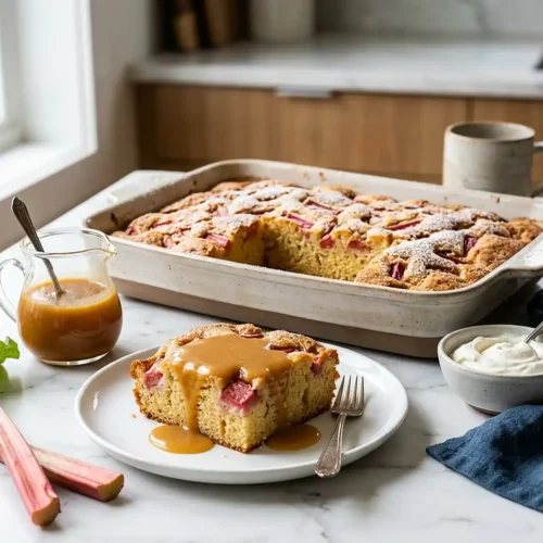 Delicious Rhubarb Cake with Dreamy Butter Sauce 5 Delicious Rhubarb Cake