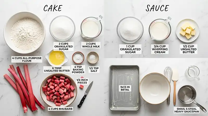 Delicious Rhubarb Cake with Dreamy Butter Sauce 2 Delicious Rhubarb Cake Ingredients
