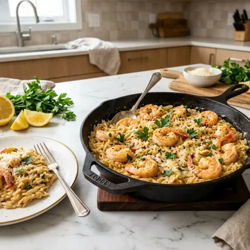 Garlic Butter Shrimp Orzo Skillet 5 Garlic Butter Shrimp Orzo Skillet