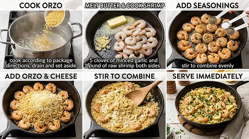 Garlic Butter Shrimp Orzo Skillet 3 Garlic Butter Shrimp Orzo Skillet Instructions