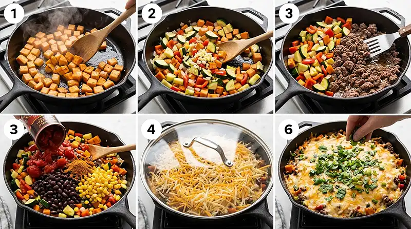 Ground Beef Zucchini Skillet Instructions