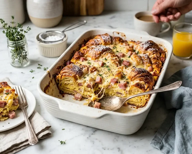 Ham and Cheese Croissant Breakfast Casserole