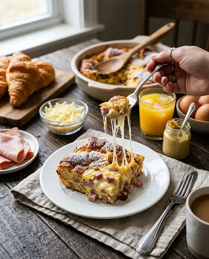 Ham and Cheese Croissant Breakfast Casserole 4 Ham and Cheese Croissant Breakfast Casserole Recipe