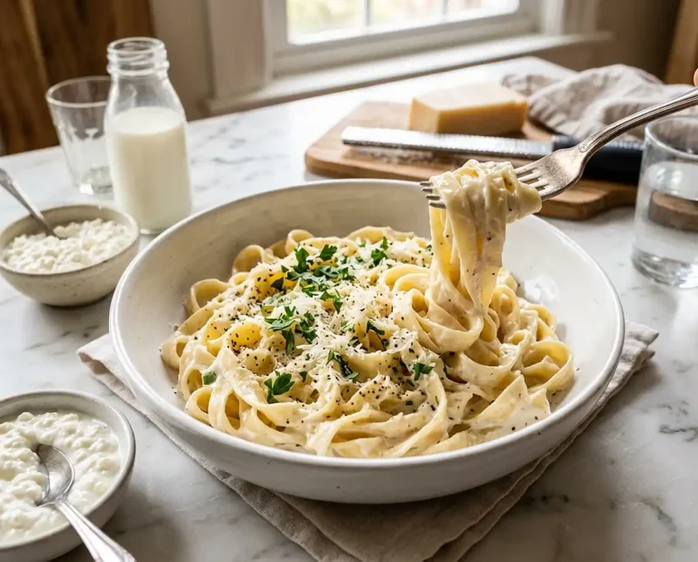High-Protein Cottage Cheese Alfredo Pasta