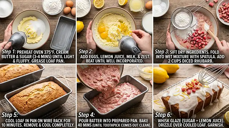 Lemon Rhubarb Loaf with Glaze Instructions