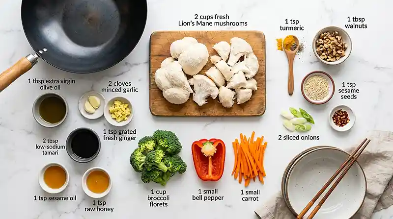 Lion's Mane Mushroom Cognitive Stir-Fry Ingredients