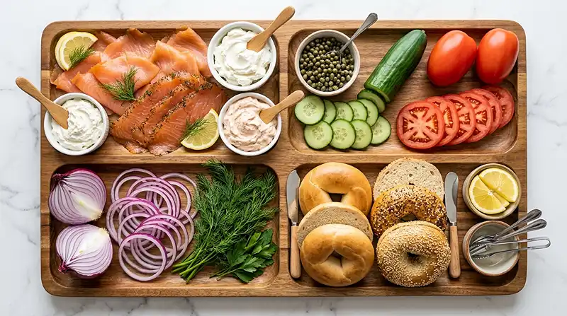 Mother's Day Smoked Salmon Bagel Board Ingredients