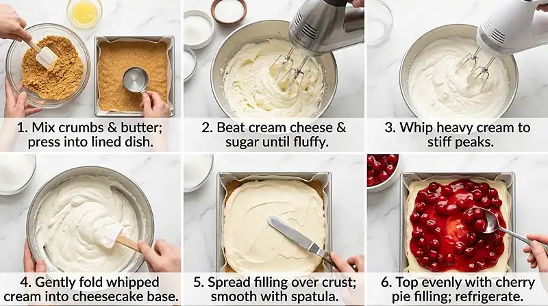 No-Bake Cherry Cheesecake Bars 3 No-Bake Cherry Cheesecake Bars Instructions