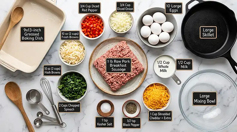 Sausage Hash Brown Breakfast Bake Ingredinets