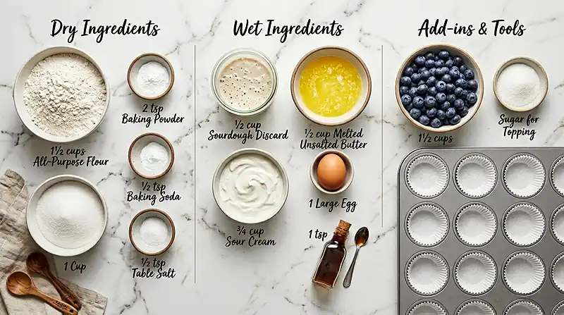 Sourdough Discard Blueberry Muffins 2 Sourdough Discard Blueberry Muffins Ingredients