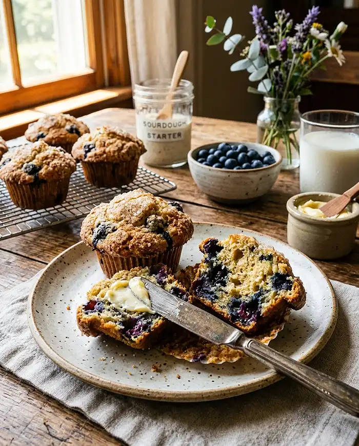 Sourdough Discard Blueberry Muffins 4 Sourdough Discard Blueberry Muffins Recipe