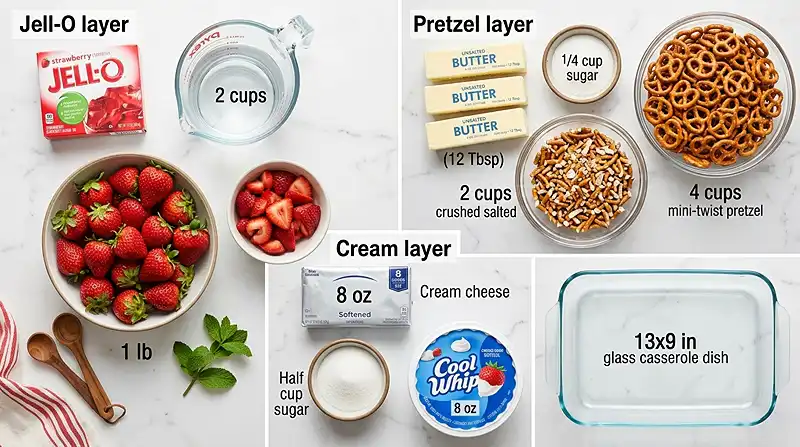 Strawberry Pretzel Salad Bars 2 Strawberry Pretzel Salad Bars Ingredients