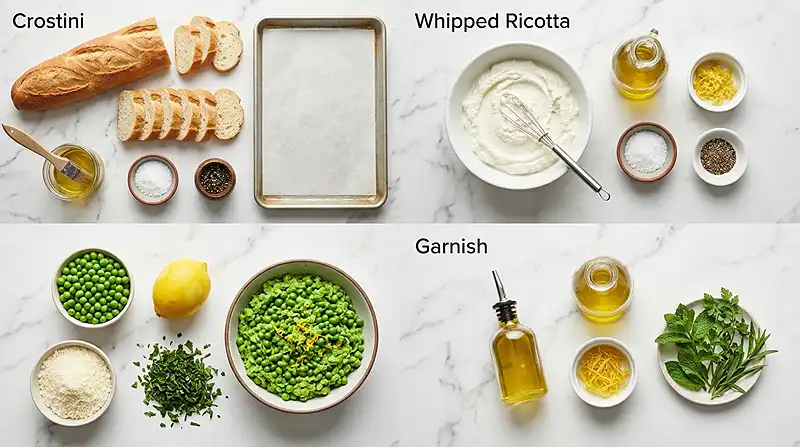 Whipped Ricotta Pea Toast Crostini 2 Whipped Ricotta Pea Toast Crostini Ingredients