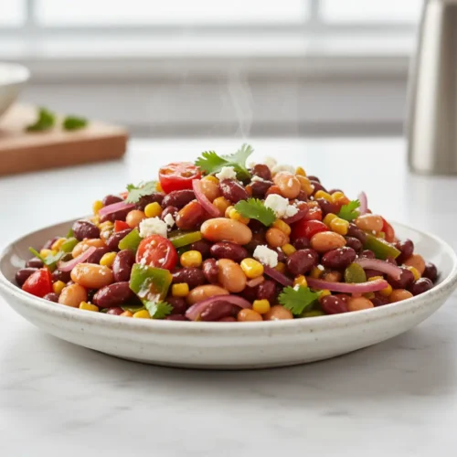 Beautiful plated 5 minute dense bean salad recipe
