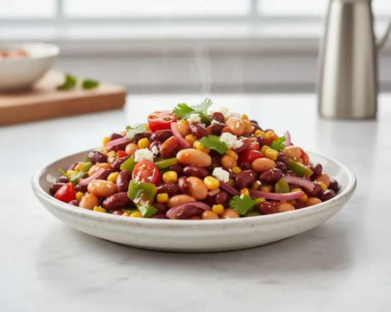 Beautiful plated 5 minute dense bean salad recipe