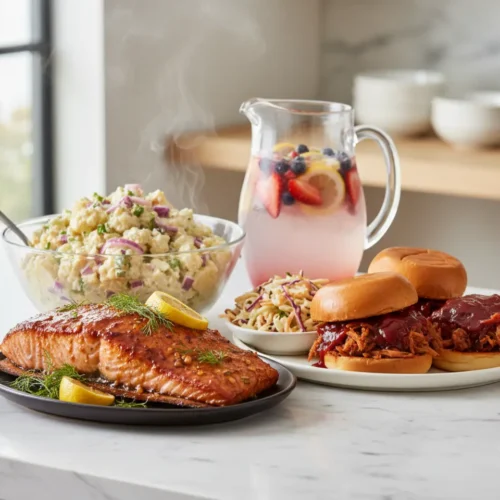 Beautiful plated $50 Feeds 10: Budget 4th of July Menu