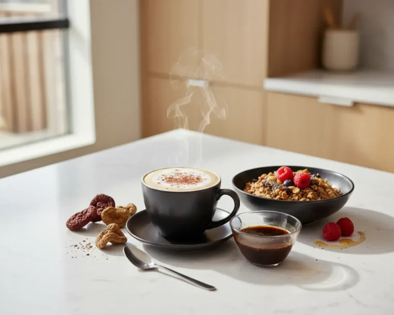 Beautiful plated Adaptogenic Four Mushroom Morning Coffee Ritual