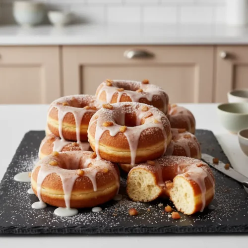 Beautiful plated Air Fryer Apple Cinnamon Donuts
