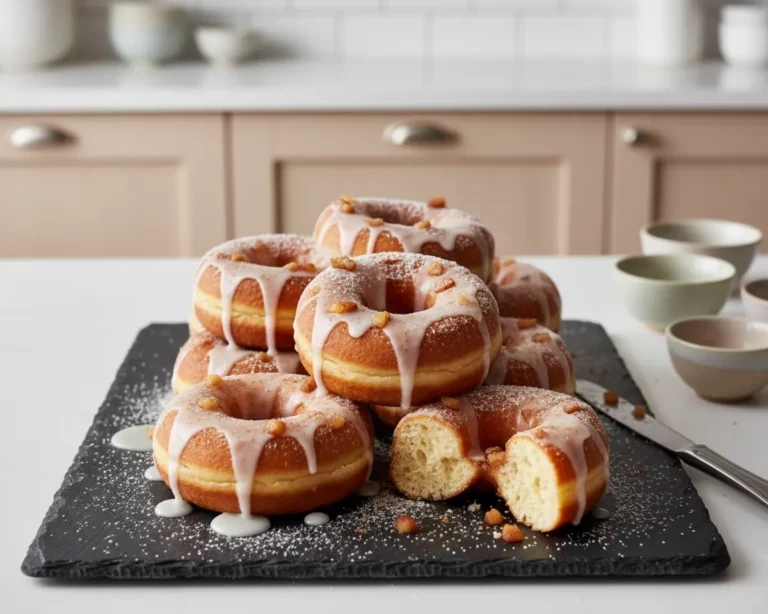 Beautiful plated Air Fryer Apple Cinnamon Donuts