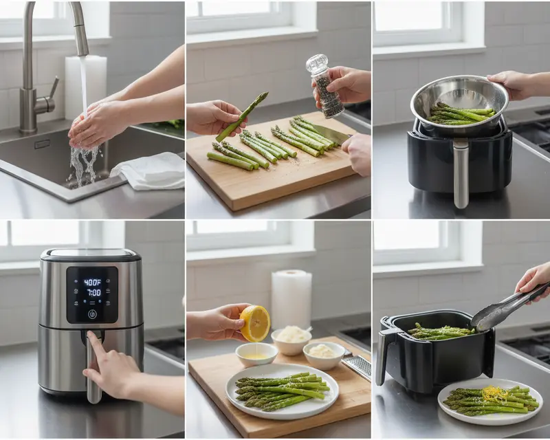 Air Fryer Asparagus with Lemon Parmesan 3 cooking process