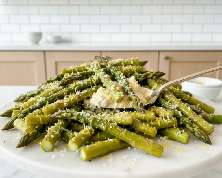 Beautiful plated Air Fryer Asparagus with Lemon Parmesan