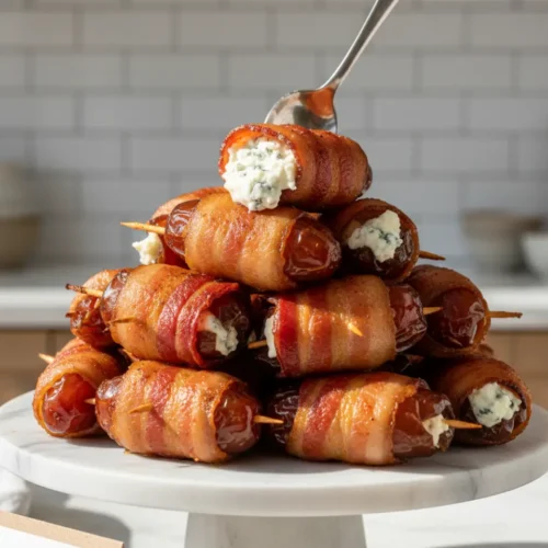 Beautiful plated Air Fryer Bacon-Wrapped Dates