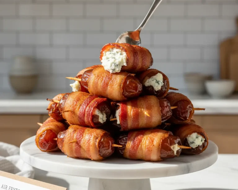Beautiful plated Air Fryer Bacon-Wrapped Dates